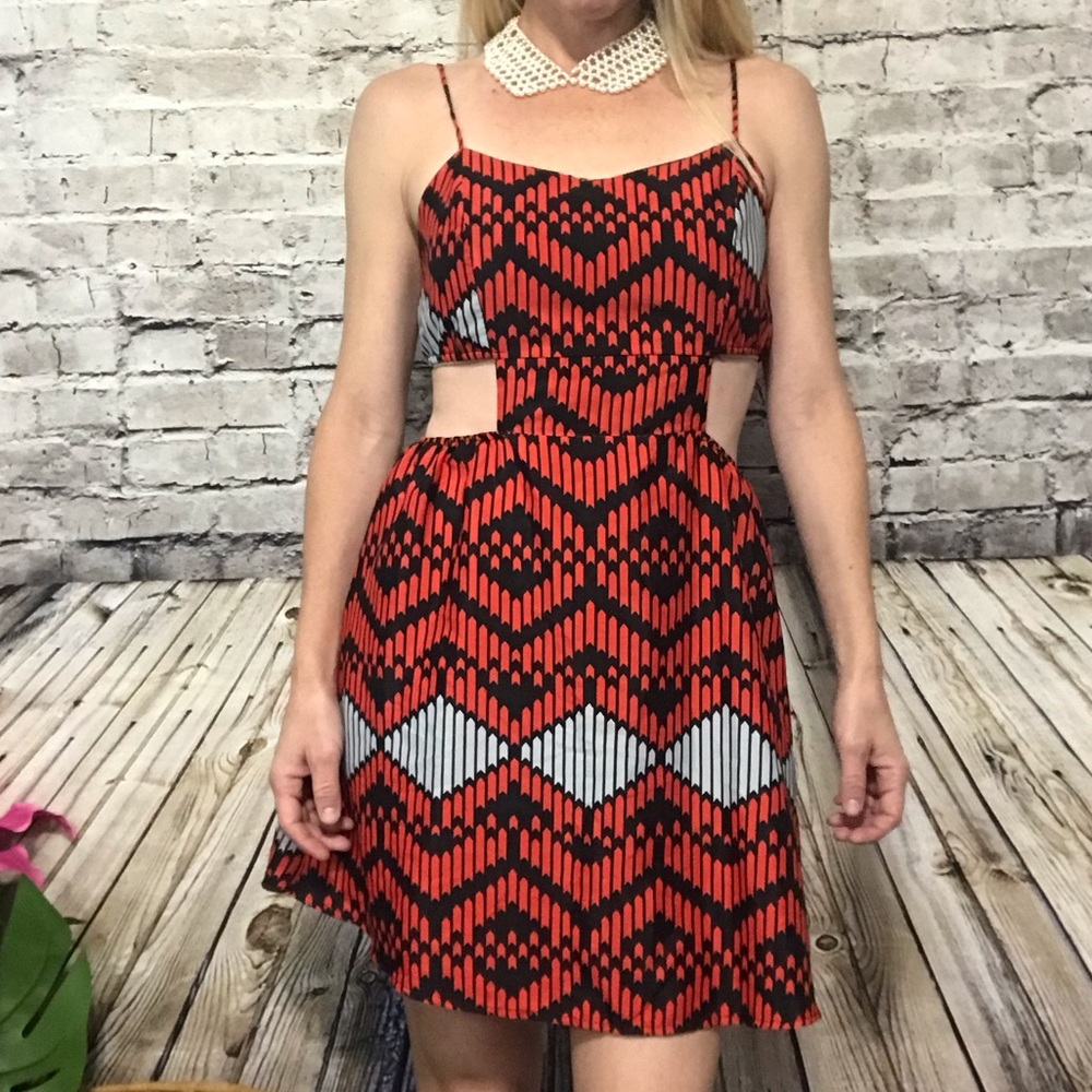 Love Audrey Red Cut out Waist Dress